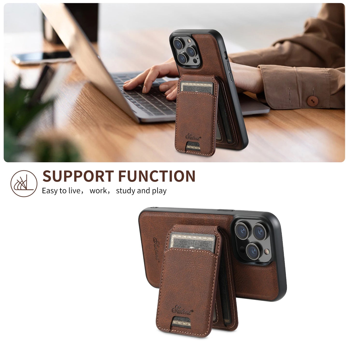 Aura Premium Leather Wallet Phone Case | Card Holder with Magnetic Pocket | Wireless Charging Compatible for iPhone 14/15/16 Pro Max