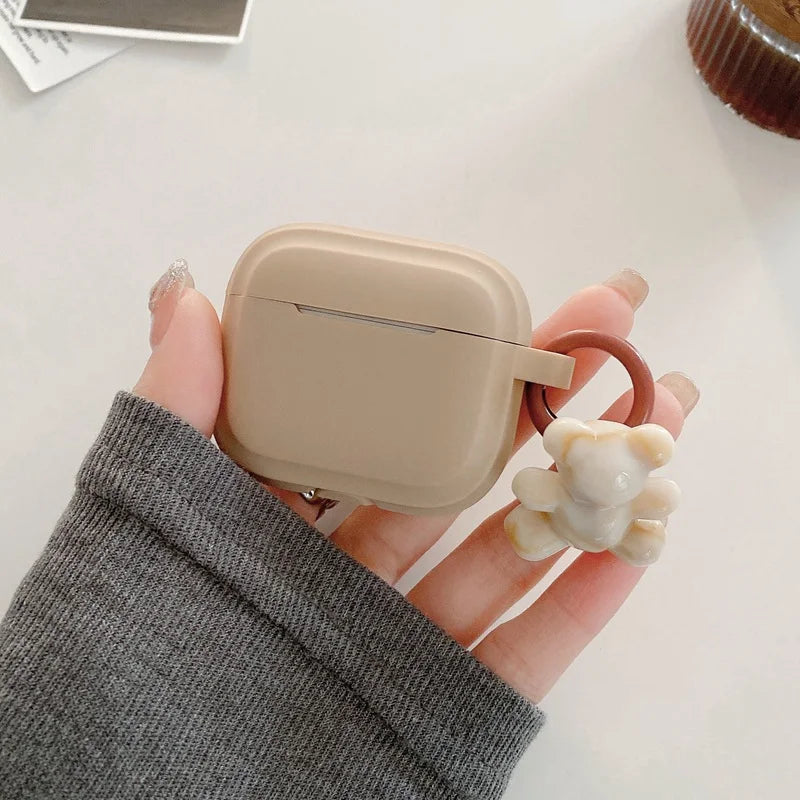 Aura Chocolate Khaki Case Soft Silicone Earphone Cover for Awith Bear Keychain