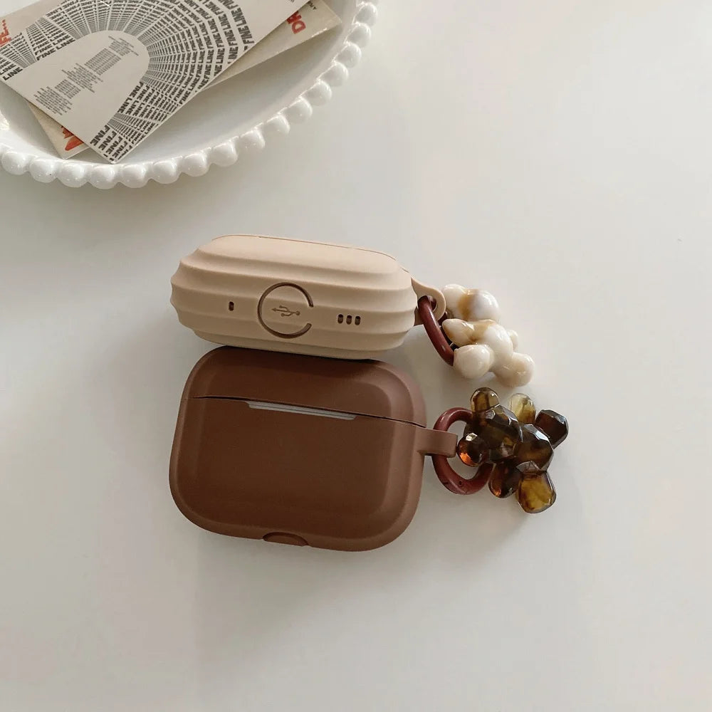 Aura Chocolate Khaki Case Soft Silicone Earphone Cover for Awith Bear Keychain