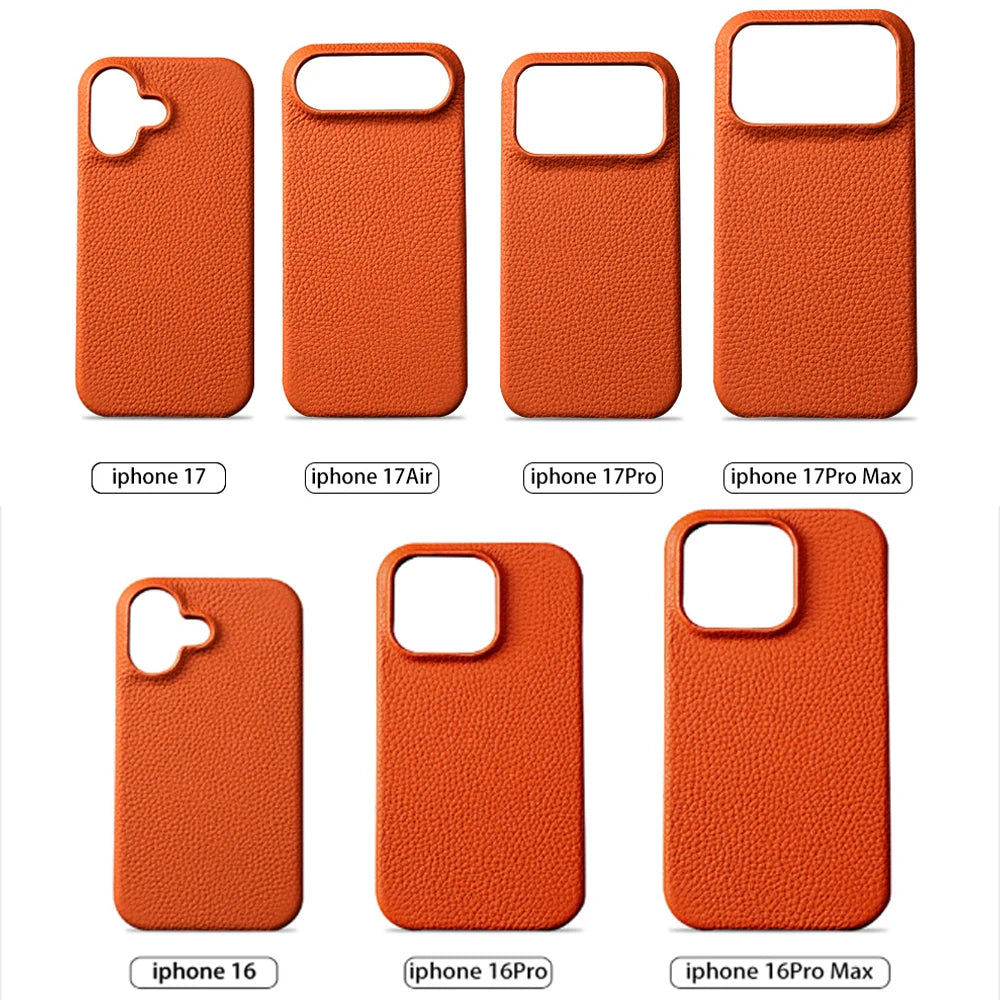 iPhone 17 Pro Max MagSafe Leather Case – Luxury Lychee Cowhide Back Cover