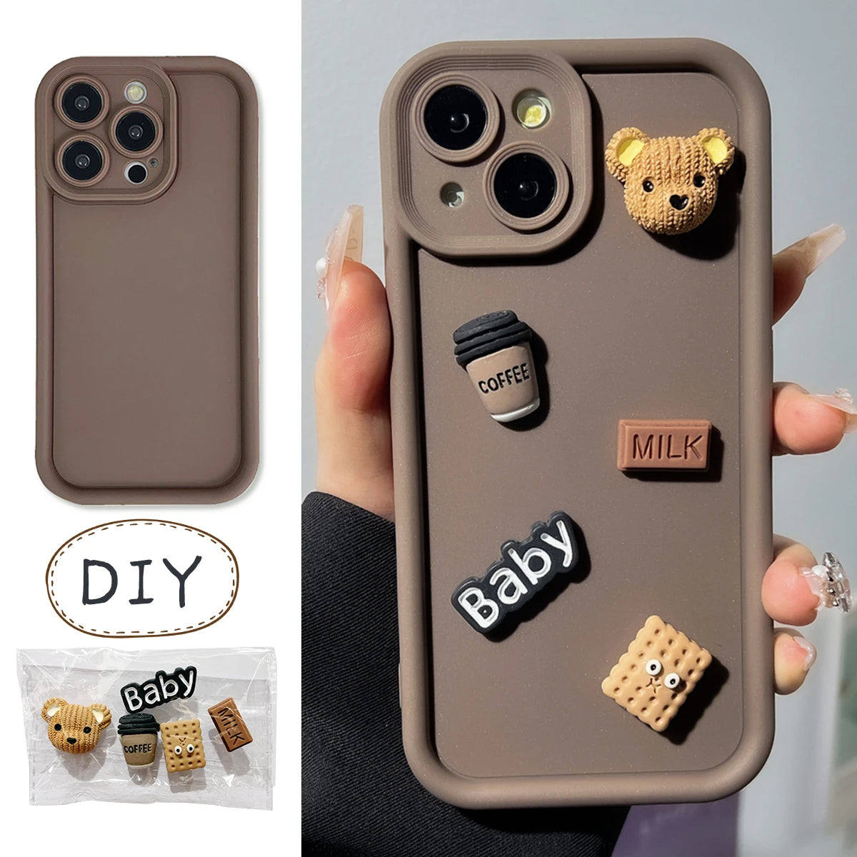 Aura Cute 3D Bear Coffee Cartoon Silicone Case For iPhone Cases Soft Matte Cover
