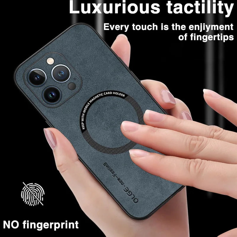 MagSafe Leather Case for iPhone 14-16 Pro Max – Luxury Wireless Charging, Shockproof Design