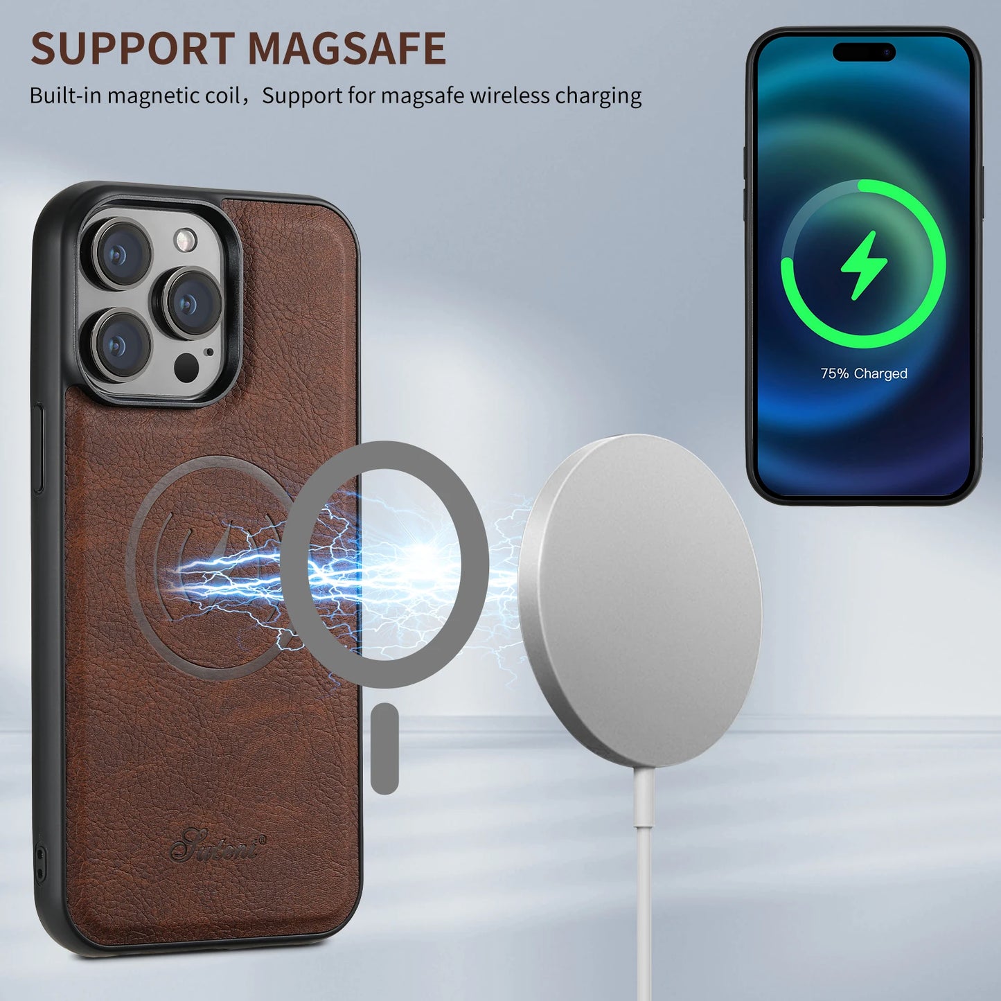Aura Premium Leather Wallet Phone Case | Card Holder with Magnetic Pocket | Wireless Charging Compatible for iPhone 14/15/16 Pro Max