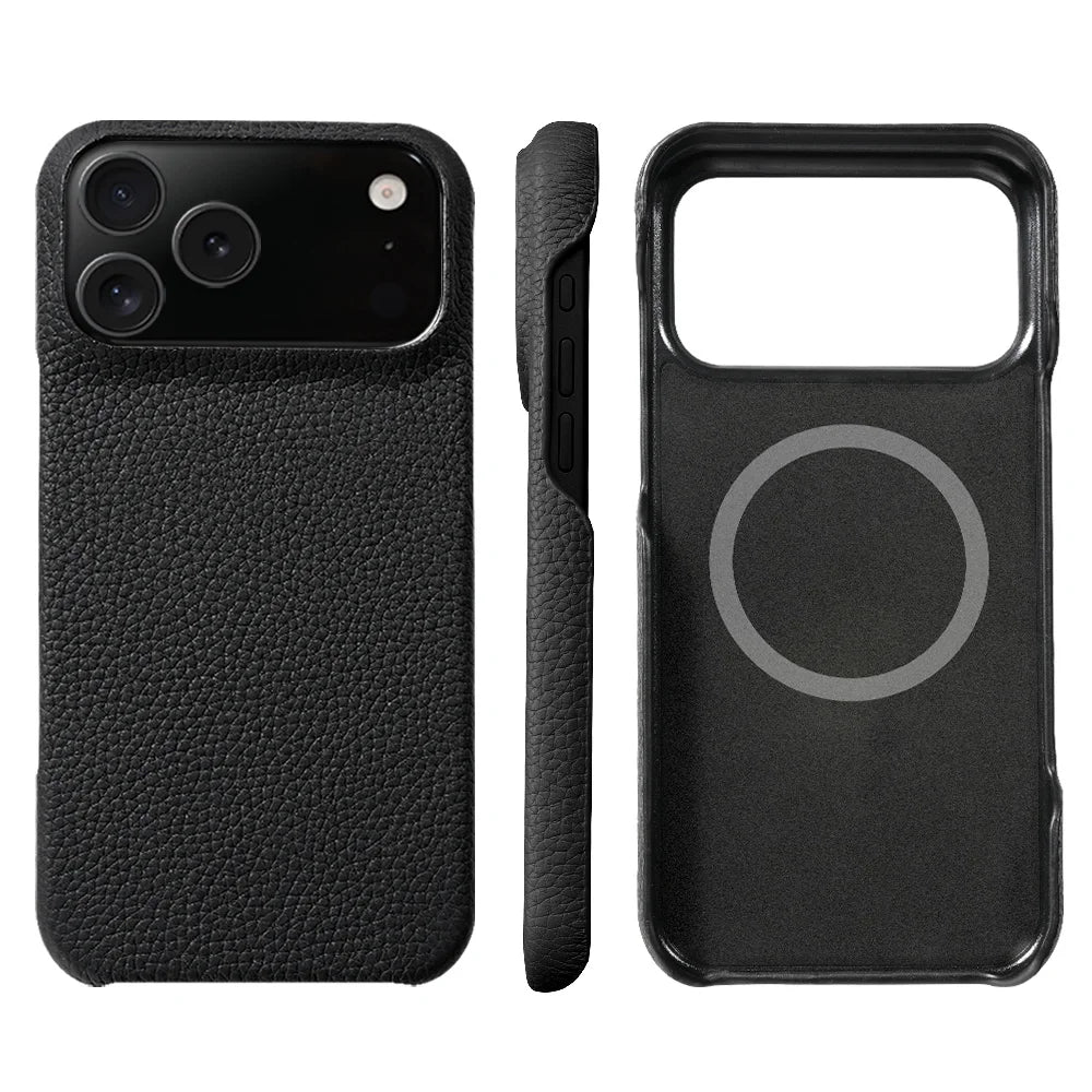 iPhone 17 Pro Max MagSafe Leather Case – Luxury Lychee Cowhide Back Cover