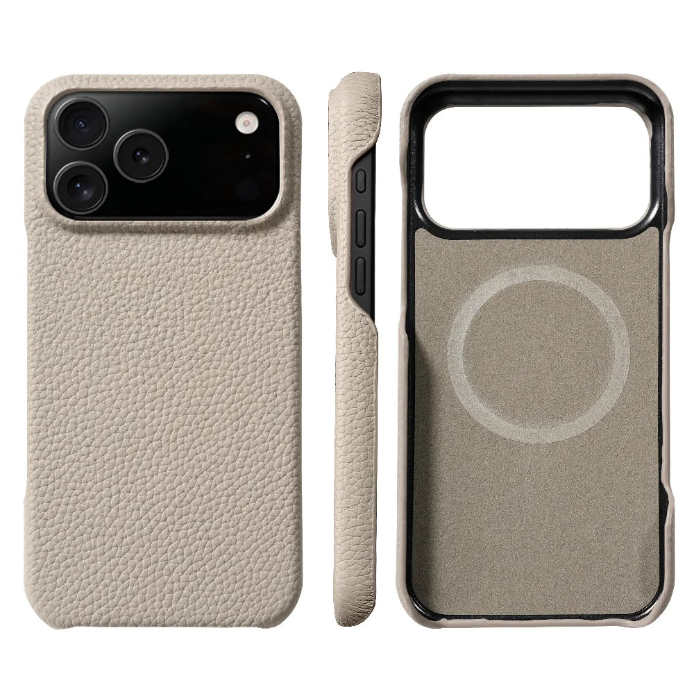 iPhone 17 Pro Max MagSafe Leather Case – Luxury Lychee Cowhide Back Cover