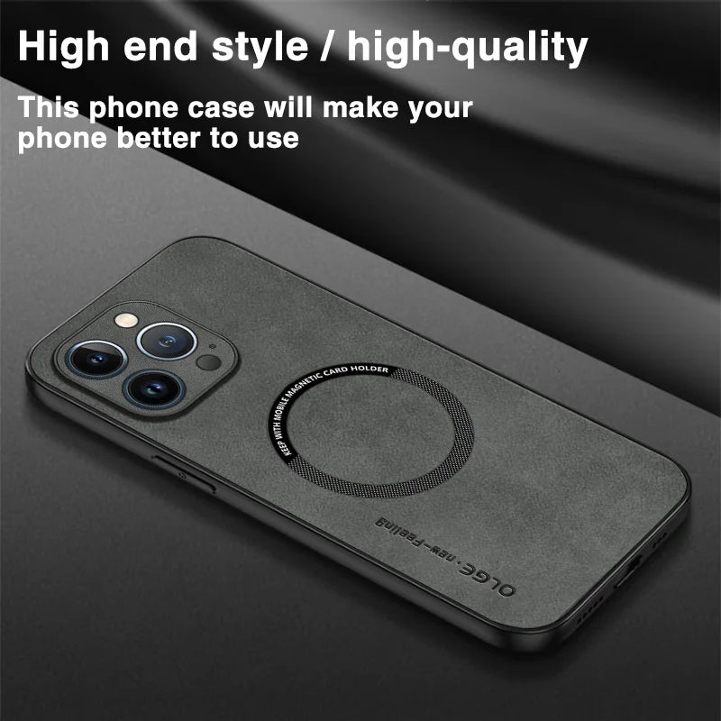 MagSafe Leather Case for iPhone 14-16 Pro Max – Luxury Wireless Charging, Shockproof Design