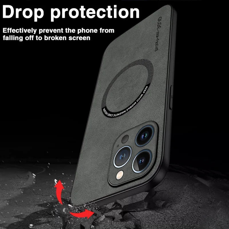 MagSafe Leather Case for iPhone 14-16 Pro Max – Luxury Wireless Charging, Shockproof Design