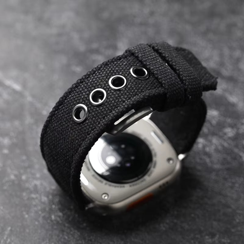 Double Canvas for Apple Watch Ultra Strap Green Black Men Rugged Style Bracelet