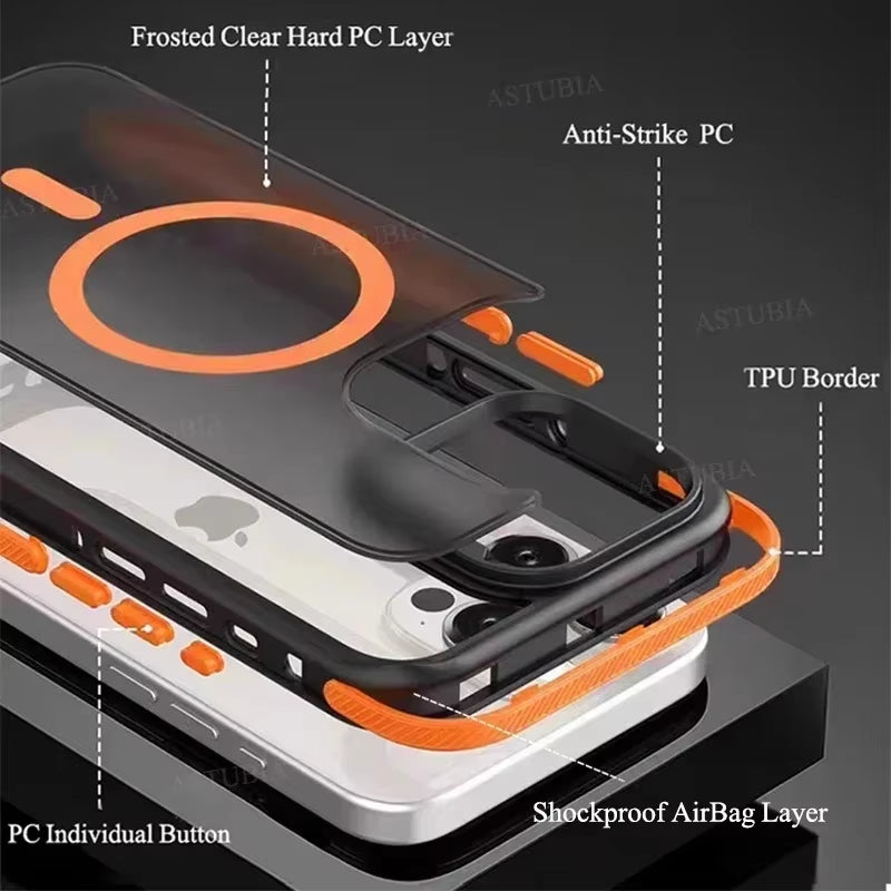 Luxury Bicolor Matte Magnetic Translucent Case for  16 15 14 13 12 11 Pro Max 16 plus Magsafe Wireless Charge Bumper Cover