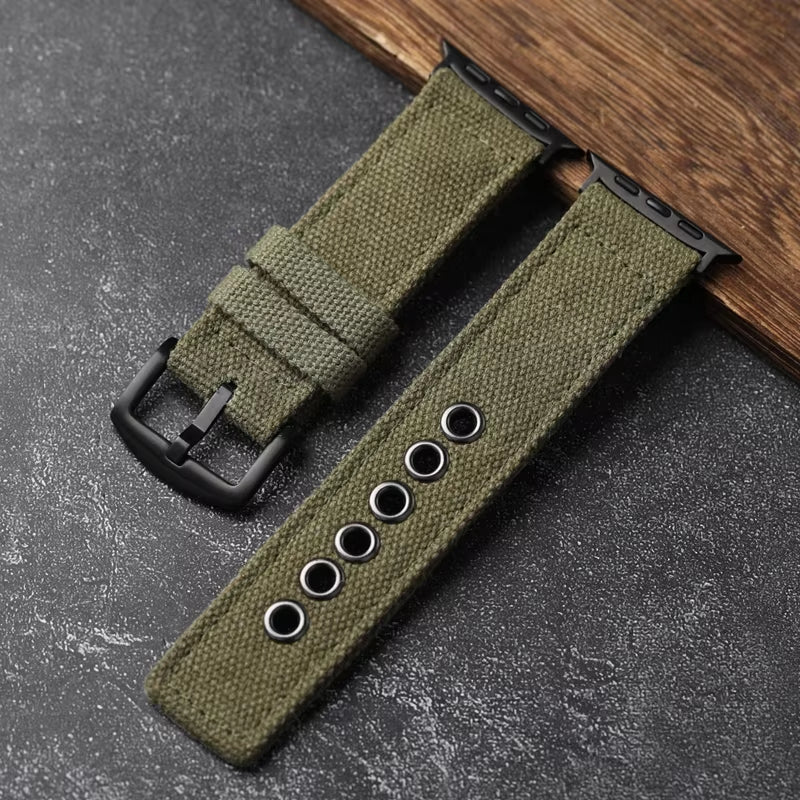 Double Canvas for Apple Watch Ultra Strap Green Black Men Rugged Style Bracelet