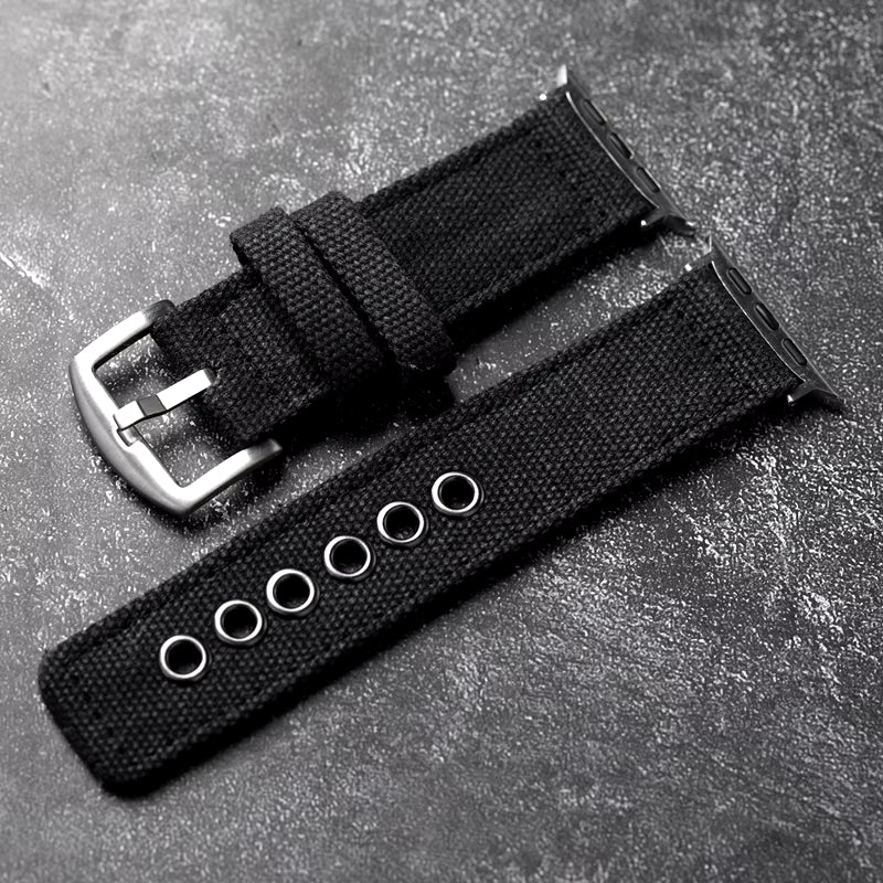Double Canvas for Apple Watch Ultra Strap Green Black Men Rugged Style Bracelet