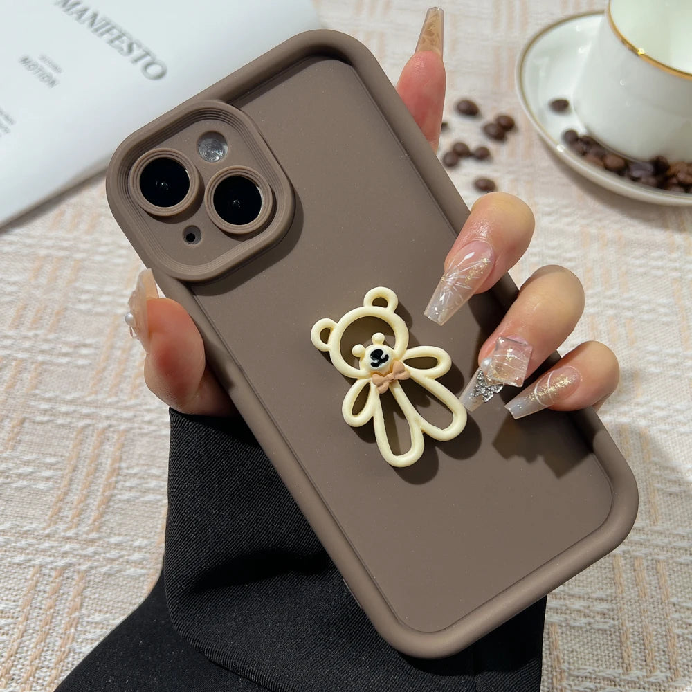 Aura Cute 3D Bear Coffee Cartoon Silicone Case For iPhone Cases Soft Matte Cover