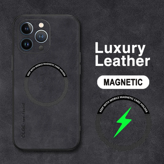 MagSafe Leather Case for iPhone 14-16 Pro Max – Luxury Wireless Charging, Shockproof Design