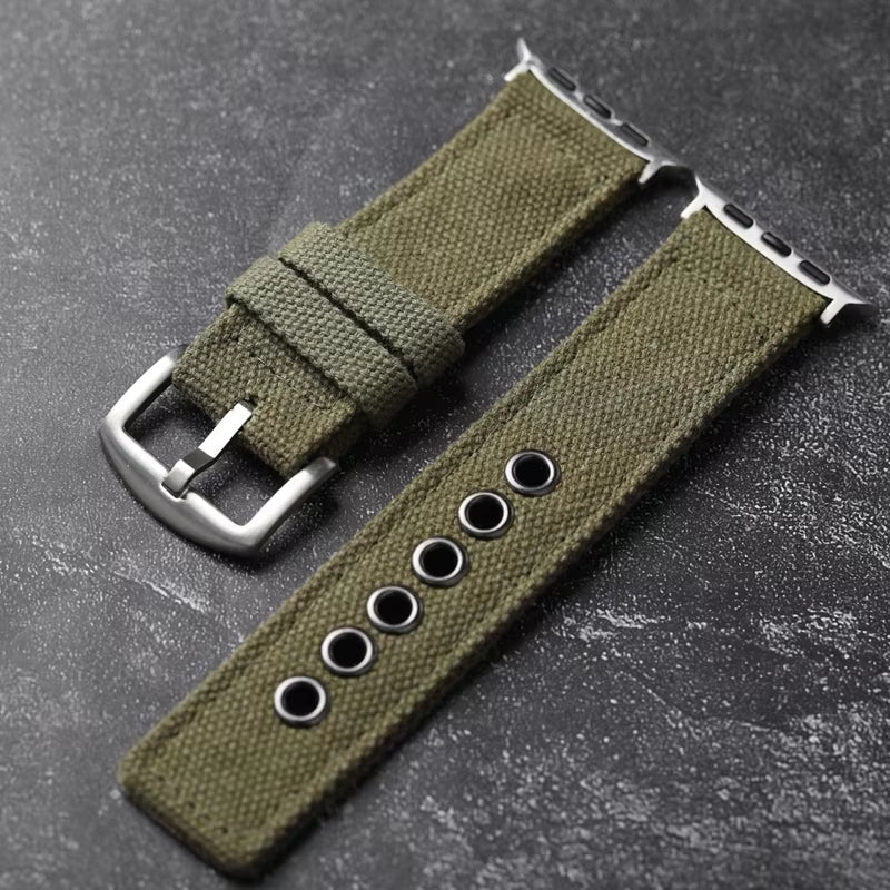 Double Canvas for Apple Watch Ultra Strap Green Black Men Rugged Style Bracelet