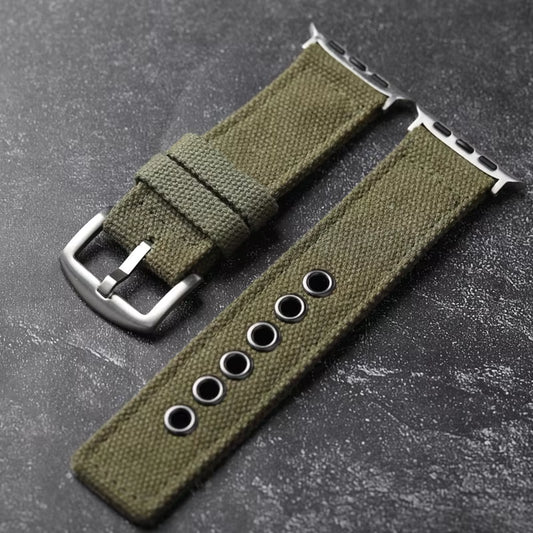 Double Canvas for Apple Watch Ultra Strap Green Black Men Rugged Style Bracelet