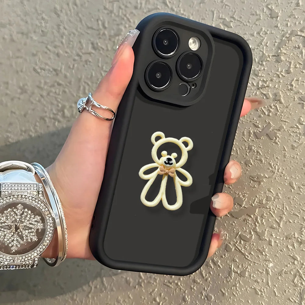 Aura Cute 3D Bear Coffee Cartoon Silicone Case For iPhone Cases Soft Matte Cover
