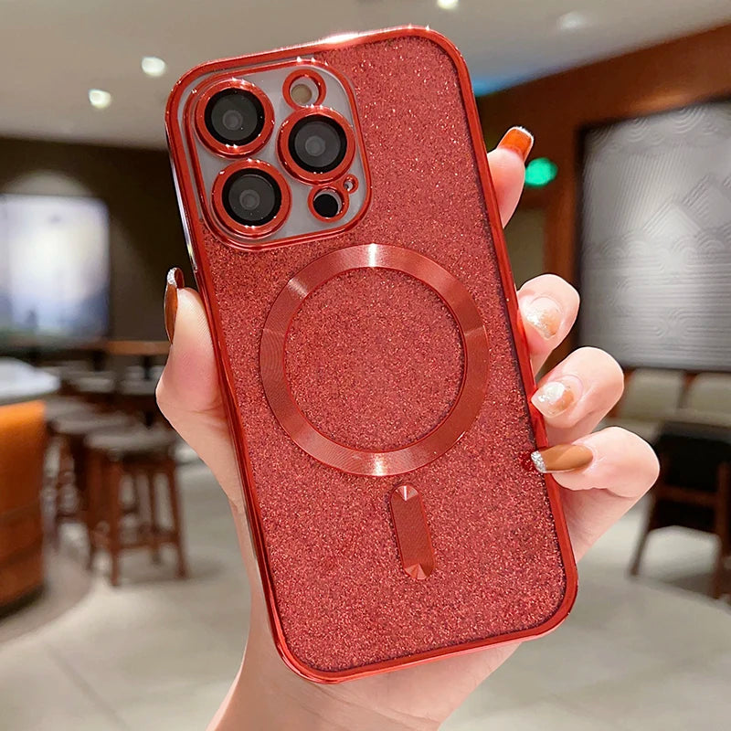 MagSafe Electroplate Lens Protector Case for iPhone 15/16 Pro Max - Wireless Charging Glitter Bumper