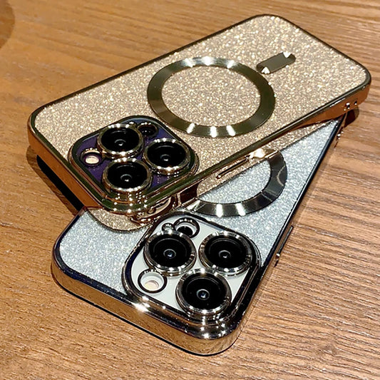 MagSafe Electroplate Lens Protector Case for iPhone 15/16 Pro Max - Wireless Charging Glitter Bumper