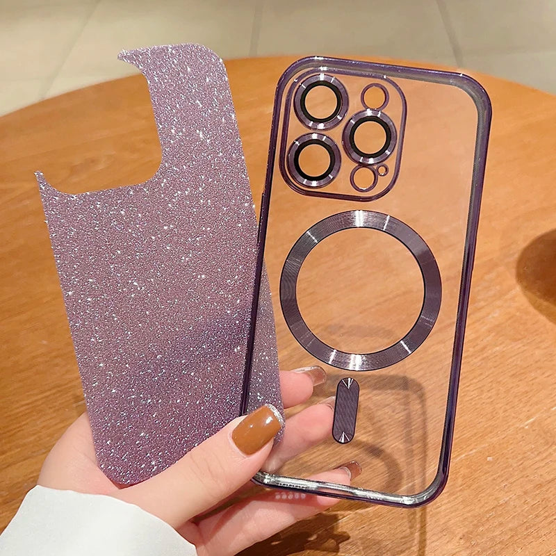 MagSafe Electroplate Lens Protector Case for iPhone 15/16 Pro Max - Wireless Charging Glitter Bumper