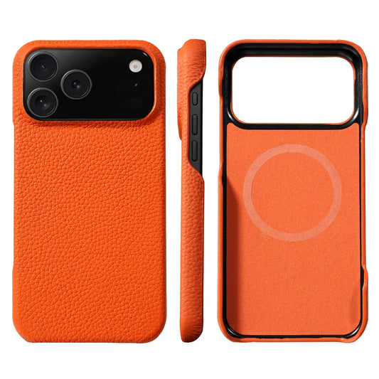 iPhone 17 Pro Max MagSafe Leather Case – Luxury Lychee Cowhide Back Cover