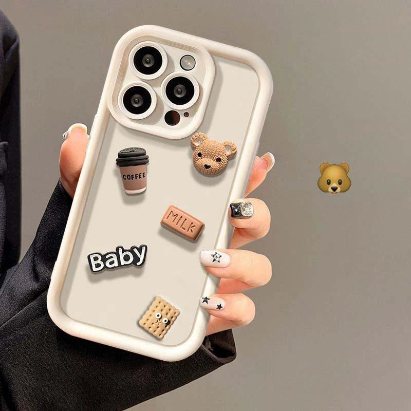 Aura Cute 3D Bear Coffee Cartoon Silicone Case For iPhone Cases Soft Matte Cover