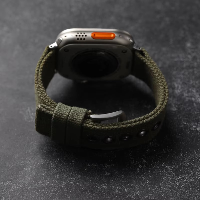 Double Canvas for Apple Watch Ultra Strap Green Black Men Rugged Style Bracelet