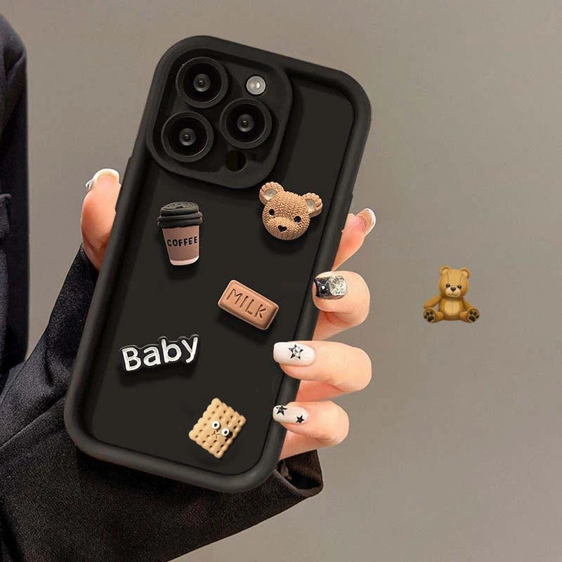 Aura Cute 3D Bear Coffee Cartoon Silicone Case For iPhone Cases Soft Matte Cover