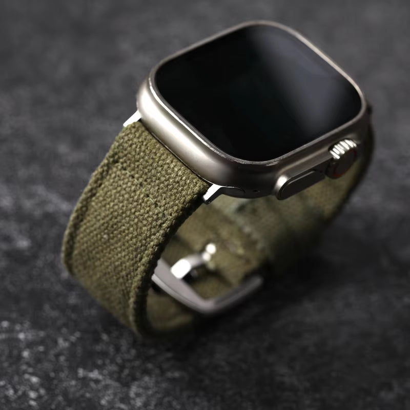 Double Canvas for Apple Watch Ultra Strap Green Black Men Rugged Style Bracelet