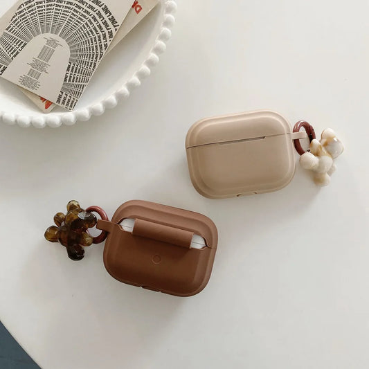 Aura Chocolate Khaki Case  Soft Silicone Earphone Cover for Awith Bear Keychain