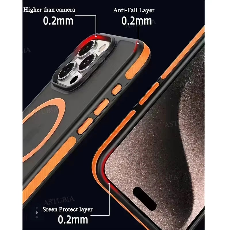 Luxury Bicolor Matte Magnetic Translucent Case for  16 15 14 13 12 11 Pro Max 16 plus Magsafe Wireless Charge Bumper Cover
