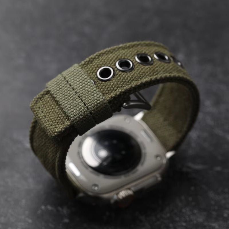 Double Canvas for Apple Watch Ultra Strap Green Black Men Rugged Style Bracelet