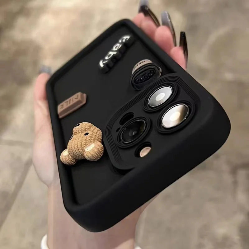 Aura Cute 3D Bear Coffee Cartoon Silicone Case For iPhone Cases Soft Matte Cover